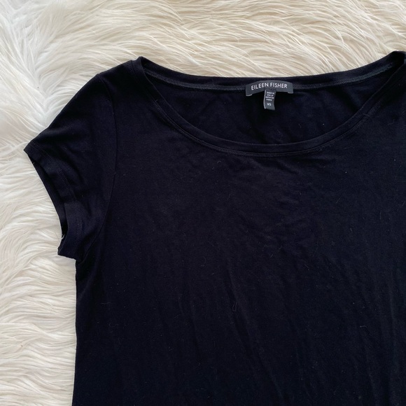 Eileen Fisher Black Bateau Neck Short Sleeve Dress - Picture 4 of 10